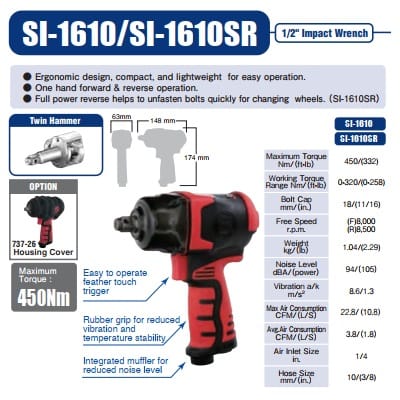 Súng bắn ốc khí nén 1/2" Shinano SI-1610 - Ảnh 2