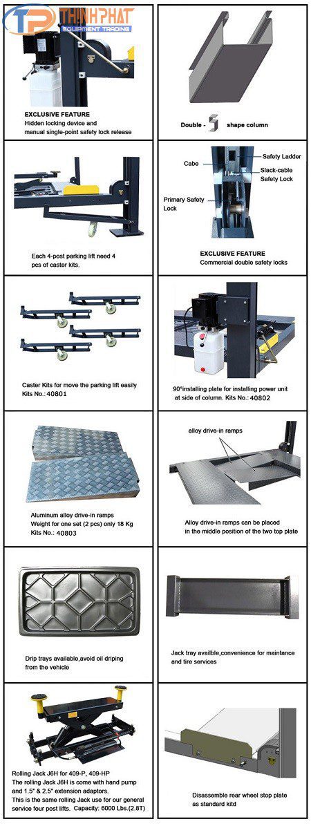 Cầu Nâng 4 Trụ Đỗ xe, Giữ Xe Trong Nhà 409HP - Ảnh 3