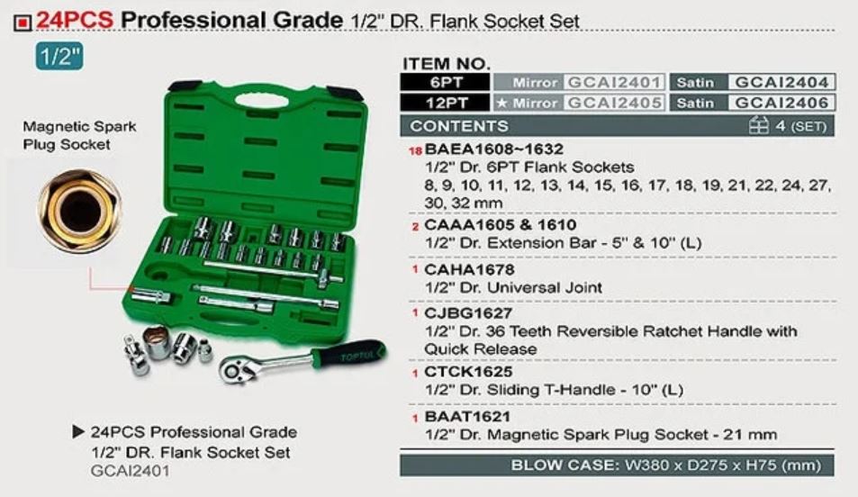 Bộ Tuýp Đầu 1/2 in 24 Chi Tiết TOPTUL GCAI2401 - Ảnh 2