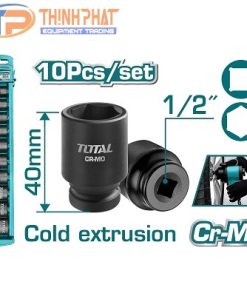 Bộ đầu tuýp 1/2" 10 chi tiết 38mm Total THISTD12101