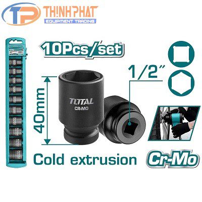 Bộ đầu tuýp 1/2" 10 chi tiết 38mm Total THISTD12101