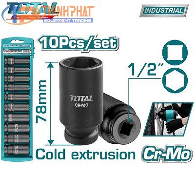 Bộ đầu tuýp 1/2" 10 chi tiết 78mm Total THKISD12102L