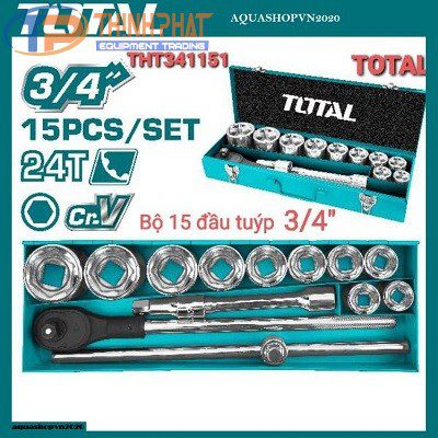 Bộ tuýp 3/4" 15 chi tiết Total THT341151